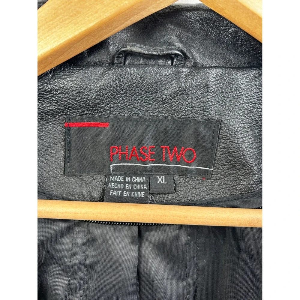 Phase Two Leather‎ Jacket Mens XL Black Zip Front Heavy Utility Coat 4 lbs